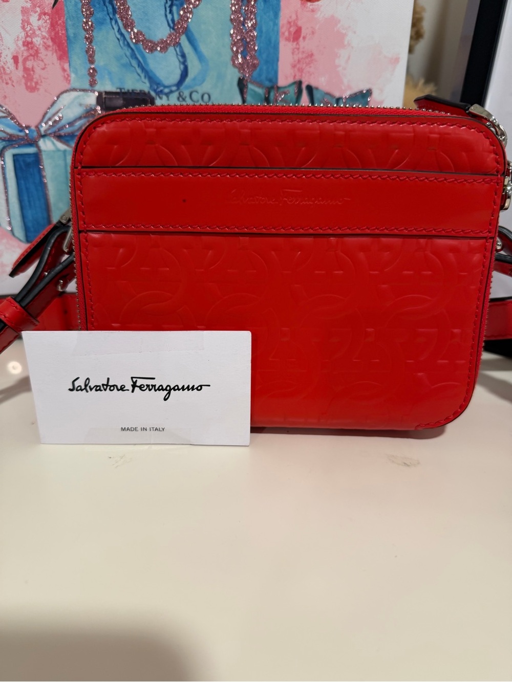 Salvatore Ferragamo Red Embossed Patent Leather Crossbody